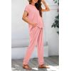 imageBTFBM Womens Two Piece Tracksuit Outfits Summer Short Sleeve Tops Long Pants Jogger Lounge Matching Sets SweatsuitPink