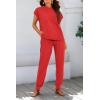 imageBTFBM Womens Two Piece Tracksuit Outfits Summer Short Sleeve Tops Long Pants Jogger Lounge Matching Sets SweatsuitRed