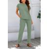 imageBTFBM Womens Two Piece Tracksuit Outfits Summer Short Sleeve Tops Long Pants Jogger Lounge Matching Sets SweatsuitSage Green
