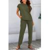 imageBTFBM Womens Two Piece Tracksuit Outfits Summer Short Sleeve Tops Long Pants Jogger Lounge Matching Sets SweatsuitSolid Army Green