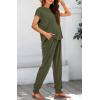 imageBTFBM Womens Two Piece Tracksuit Outfits Summer Short Sleeve Tops Long Pants Jogger Lounge Matching Sets SweatsuitSolid Army Green