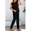 imageBTFBM Womens Two Piece Tracksuit Outfits Summer Short Sleeve Tops Long Pants Jogger Lounge Matching Sets SweatsuitSolid Black