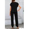 imageBTFBM Womens Two Piece Tracksuit Outfits Summer Short Sleeve Tops Long Pants Jogger Lounge Matching Sets SweatsuitSolid Black