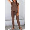 imageBTFBM Womens Two Piece Tracksuit Outfits Summer Short Sleeve Tops Long Pants Jogger Lounge Matching Sets SweatsuitSolid Coffee