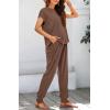 imageBTFBM Womens Two Piece Tracksuit Outfits Summer Short Sleeve Tops Long Pants Jogger Lounge Matching Sets SweatsuitSolid Coffee