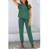 imageBTFBM Womens Two Piece Tracksuit Outfits Summer Short Sleeve Tops Long Pants Jogger Lounge Matching Sets SweatsuitSolid Dark Green
