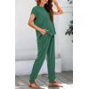 imageBTFBM Womens Two Piece Tracksuit Outfits Summer Short Sleeve Tops Long Pants Jogger Lounge Matching Sets SweatsuitSolid Dark Green