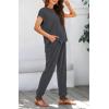 imageBTFBM Womens Two Piece Tracksuit Outfits Summer Short Sleeve Tops Long Pants Jogger Lounge Matching Sets SweatsuitSolid Dark Grey