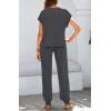 imageBTFBM Womens Two Piece Tracksuit Outfits Summer Short Sleeve Tops Long Pants Jogger Lounge Matching Sets SweatsuitSolid Dark Grey