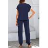imageBTFBM Womens Two Piece Tracksuit Outfits Summer Short Sleeve Tops Long Pants Jogger Lounge Matching Sets SweatsuitSolid Navy
