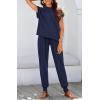 imageBTFBM Womens Two Piece Tracksuit Outfits Summer Short Sleeve Tops Long Pants Jogger Lounge Matching Sets SweatsuitSolid Navy