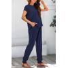 imageBTFBM Womens Two Piece Tracksuit Outfits Summer Short Sleeve Tops Long Pants Jogger Lounge Matching Sets SweatsuitSolid Navy