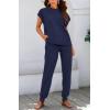 imageBTFBM Womens Two Piece Tracksuit Outfits Summer Short Sleeve Tops Long Pants Jogger Lounge Matching Sets SweatsuitSolid Navy