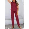 imageBTFBM Womens Two Piece Tracksuit Outfits Summer Short Sleeve Tops Long Pants Jogger Lounge Matching Sets SweatsuitWine Red
