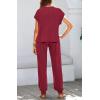 imageBTFBM Womens Two Piece Tracksuit Outfits Summer Short Sleeve Tops Long Pants Jogger Lounge Matching Sets SweatsuitWine Red
