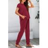 imageBTFBM Womens Two Piece Tracksuit Outfits Summer Short Sleeve Tops Long Pants Jogger Lounge Matching Sets SweatsuitWine Red