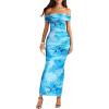 imageBTFBM Cocktail Dresses for Women 2026 Elegant Classy Off Shoulder Bodycon Mesh Slit Floral Maxi Spring Summer DressFloral Light Blue
