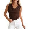 imageBTFBM Cowl Neck Tank Tops for Women 2026 Spring Summer Sleeveless Dressy Blouses Business Casual Outfits Going Out TopBrown