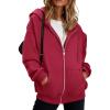imageBTFBM Hoodies for Women Zip Up jacket Drawstring Spring Fashion 2026 Trendy Long Sleeve Sweatshirt Clothing OutfitsRed