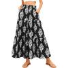 imageBTFBM Long Skirts for Women Summer 2026 Elastic High Waist Flowy A Line Casual Boho Tiered Floral Maxi Skirt PocketsBlack White Flower