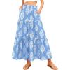 imageBTFBM Long Skirts for Women Summer 2026 Elastic High Waist Flowy A Line Casual Boho Tiered Floral Maxi Skirt PocketsLight Blue White Flower