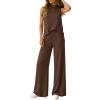 imageBTFBM Summer 2 Piece Lounge Sets For Women Sleeveless Mock Neck Top Wide Leg Pants Spring Vacation Airport Travel OutfitsBrown