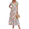 imageBTFBM Summer Dress for Women 2026 Spring Floral Short Sleeve Square Neck Casual Flowy ALine Smocked Tiered Maxi DressesFloral White Multicolor