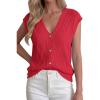 imageBTFBM Sweater Vest Women V Neck Cap Sleeve Button Down Knit Tops Spring Summer 2026 Loose Lightweight Cardigan VestsRed