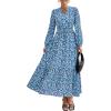 imageBTFBM Women Boho Maxi Dress Fall Fashion 2025 Floral Long Sleeve V Neck Button Pockets Flowy Vacation Wedding DressesBlue