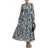 imageBTFBM Women Boho Maxi Dress Fall Fashion 2025 Floral Long Sleeve V Neck Button Pockets Flowy Vacation Wedding DressesFloral Blue Yellow
