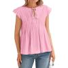 imageBTFBM Women Summer Casual Shirt 2025 Resort Outfits Ruffle Cap Sleeve Front Bow Tie Tops Loose Flowy Beach Blouse ShirtsPink