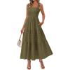 imageBTFBM Womens 2026 Spring Boho Spaghetti Strap Dress Casual Sleeveless Smocked A Line Beach Sundress Long Maxi DressesArmy Green