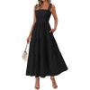 imageBTFBM Womens 2026 Spring Boho Spaghetti Strap Dress Casual Sleeveless Smocked A Line Beach Sundress Long Maxi DressesBlack