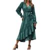 imageBTFBM Womens Dresses Spring Clothes 2026 V Neck Floral High Waist Ruffle Wedding Guest Cocktail Boho Long Sleeve DressLeopard Dot Green