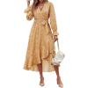 imageBTFBM Womens Dresses Spring Clothes 2026 V Neck Floral High Waist Ruffle Wedding Guest Cocktail Boho Long Sleeve DressWhite Floral Yellow