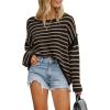 imageBTFBM Womens Striped Knit Sweaters 2026 Spring Fall Boat Neck Off Shoulder Long Sleeve Oversized Casual Pullover TopsStriped Black Khaki