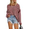 imageBTFBM Womens Striped Knit Sweaters 2026 Spring Fall Boat Neck Off Shoulder Long Sleeve Oversized Casual Pullover TopsStriped Wine Red White