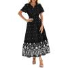 imageBTFBM Womens Summer Dresses 2026 Casual Short Sleeve Elastic Waist Flowy Beach Vacation Floral Boho Maxi Dress PocketsBlack White Flower