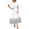 imageBTFBM Womens Summer Dresses 2026 Casual Short Sleeve Elastic Waist Flowy Beach Vacation Floral Boho Maxi Dress PocketsWhite Black Flower