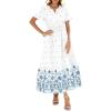 imageBTFBM Womens Summer Dresses 2026 Casual Short Sleeve Elastic Waist Flowy Beach Vacation Floral Boho Maxi Dress PocketsWhite Blue Flower