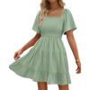 imageBTFBM Womens Summer Smocked Mini Dress Spring Square Neck Flutter Sleeve Casual Ruffle Swing Boho Beach Dresses PocketsSage Green
