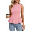 imageBTFBM Womens Summer Tops 2026 Business Casual Outfits Crew Neck Sleeveless Shirts Slim Fit Peplum Tank TopPink