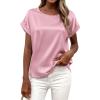 imageBTFBM Womens Summer Tops Satin Blouses Dressy Casual Crewneck Short Sleeve Shirts 2026 Spring Work Business OutfitsPink