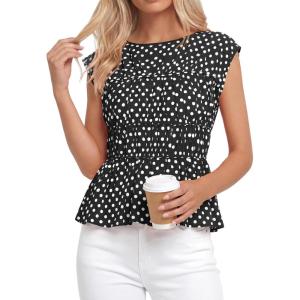 imageBTFBM Casual Short Sleeve Shirts Summer 2026 Going Out Tops for Women Trendy Polka Dots Work Blouses TunicsBlack