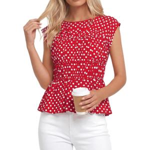 imageBTFBM Casual Short Sleeve Shirts Summer 2026 Going Out Tops for Women Trendy Polka Dots Work Blouses TunicsRed