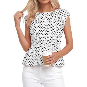 imageBTFBM Casual Short Sleeve Shirts Summer 2026 Going Out Tops for Women Trendy Polka Dots Work Blouses TunicsWhite