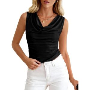 imageBTFBM Cowl Neck Tank Tops for Women 2026 Spring Summer Sleeveless Dressy Blouses Business Casual Outfits Going Out TopBlack