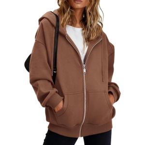 imageBTFBM Hoodies for Women Zip Up jacket Drawstring Spring Fashion 2026 Trendy Long Sleeve Sweatshirt Clothing OutfitsBrown