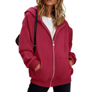 imageBTFBM Hoodies for Women Zip Up jacket Drawstring Spring Fashion 2026 Trendy Long Sleeve Sweatshirt Clothing OutfitsRed