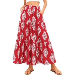imageBTFBM Long Skirts for Women Summer 2026 Elastic High Waist Flowy A Line Casual Boho Tiered Floral Maxi Skirt PocketsFloral Red White Flower